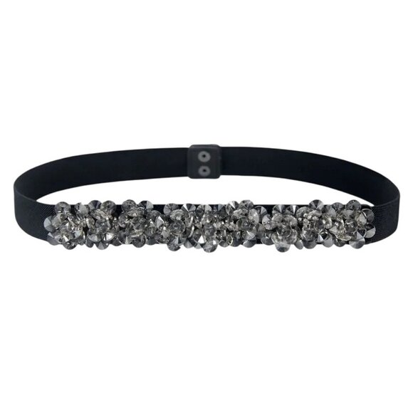 NEW 2/$30 M-L Glitzy Gray Waist Belt Crystal Faux Rhinestones Snap Closure - Picture 3 of 8